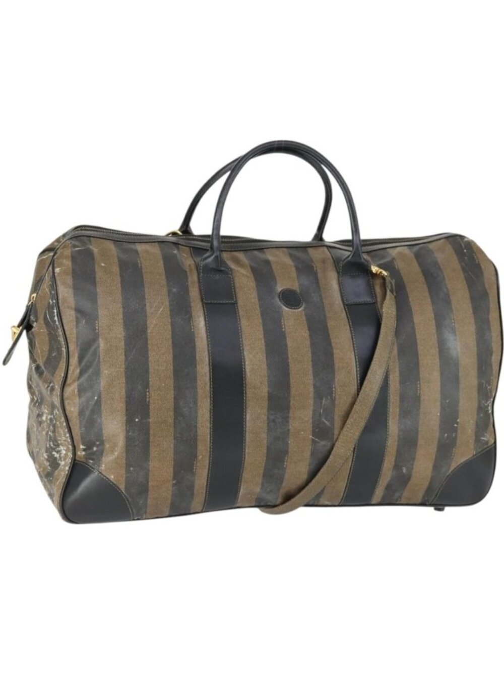 FENDI Pecan Canvas Boston Bag Nylon 2way Black Brown gold